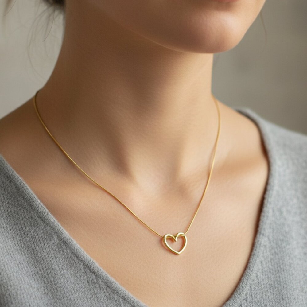 Handmade Gold Stainless Steel Heart Necklace